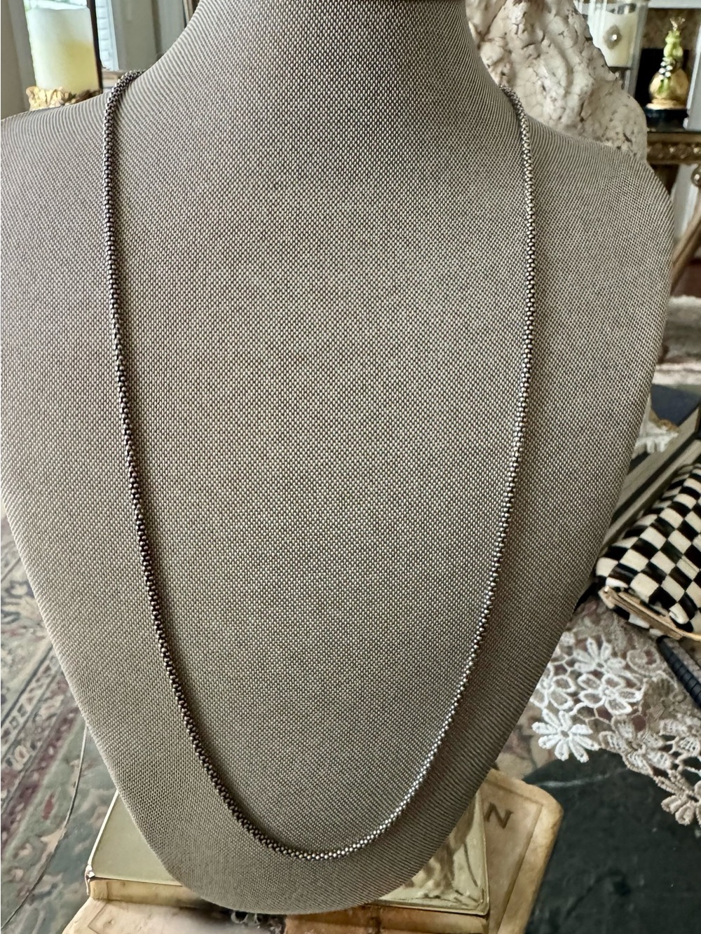 Sterling Silver 925 Popcorn Bead Chain Necklace 26”